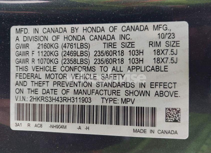 Photo 9 of 2024 Honda Cr-v EX 2WD (VIN 2HKRS3H43RH311903)