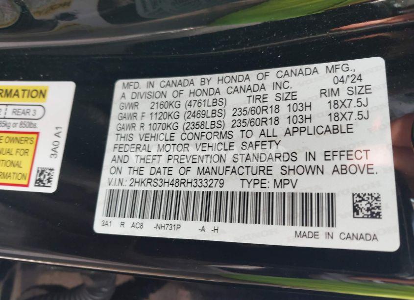 Photo 9 of 2024 Honda Cr-v EX 2WD (VIN 2HKRS3H48RH333279)