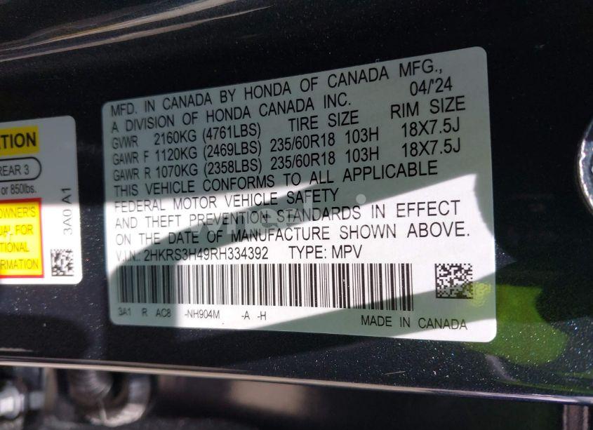 Photo 9 of 2024 Honda Cr-v EX 2WD (VIN 2HKRS3H49RH334392)