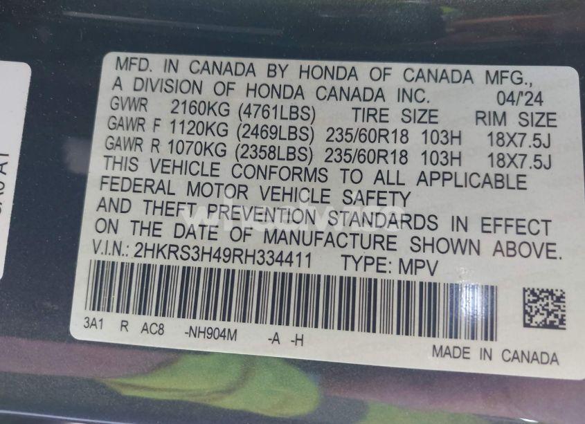 Photo 9 of 2024 Honda Cr-v EX 2WD (VIN 2HKRS3H49RH334411)