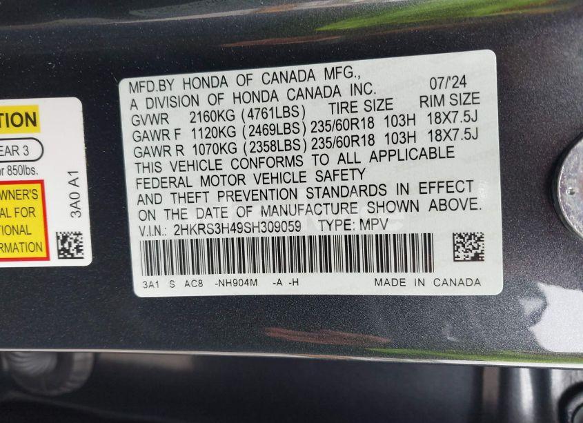 Photo 9 of 2025 Honda Cr-v EX 2WD (VIN 2HKRS3H49SH309059)