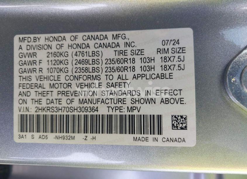 Photo 9 of 2025 Honda Cr-v EX-L 2WD (VIN 2HKRS3H70SH309364)