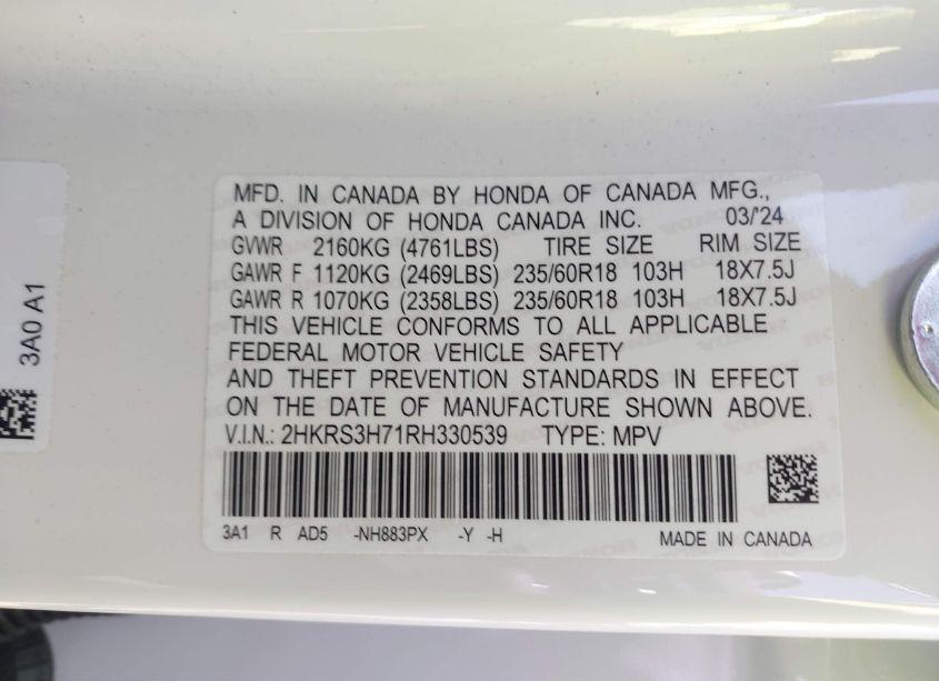 Photo 9 of 2024 Honda Cr-v EX-L 2WD (VIN 2HKRS3H71RH330539)