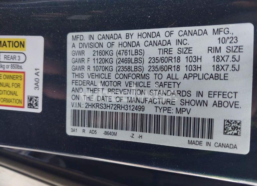 Photo 9 of 2024 Honda Cr-v EX-L 2WD (VIN 2HKRS3H72RH312499)