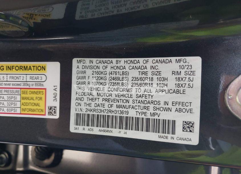 Photo 9 of 2024 Honda Cr-v EX-L 2WD (VIN 2HKRS3H72RH313619)