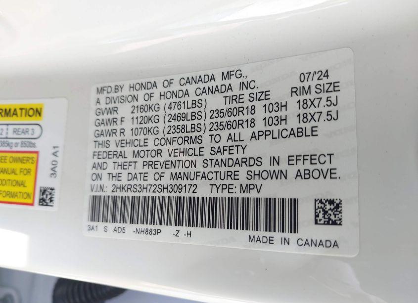 Photo 9 of 2025 Honda Cr-v EX-L 2WD (VIN 2HKRS3H72SH309172)