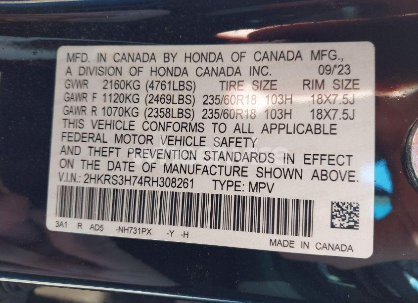 Photo 9 of 2024 Honda Cr-v EX-L 2WD (VIN 2HKRS3H74RH308261)