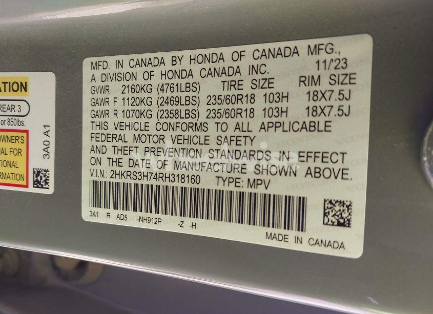 Photo 9 of 2024 Honda Cr-v EX-L 2WD (VIN 2HKRS3H74RH318160)