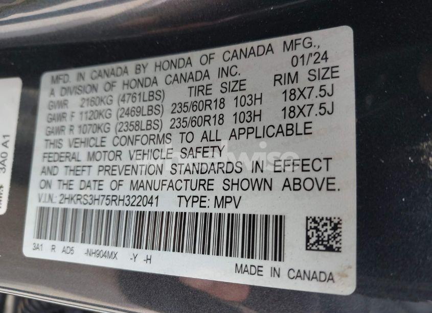Photo 9 of 2024 Honda Cr-v EX-L 2WD (VIN 2HKRS3H75RH322041)