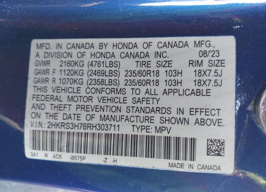 Photo 9 of 2024 Honda Cr-v EX-L 2WD (VIN 2HKRS3H76RH303711)