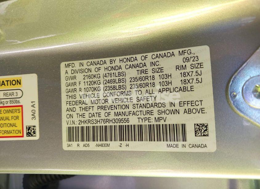 Photo 9 of 2024 Honda Cr-v EX-L 2WD (VIN 2HKRS3H76RH309556)