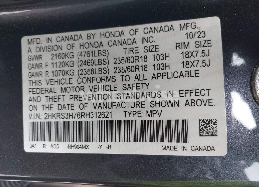 Photo 9 of 2024 Honda Cr-v EX-L 2WD (VIN 2HKRS3H76RH312621)