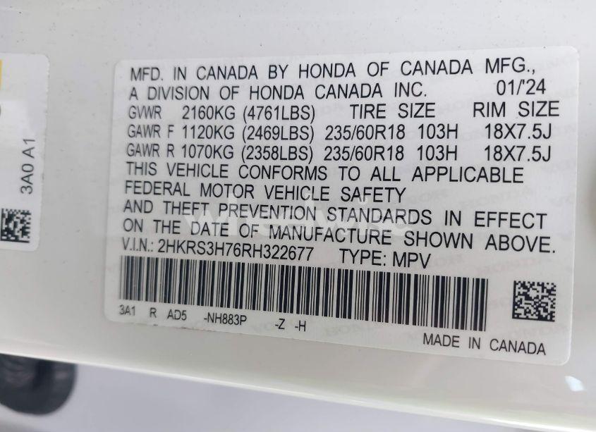 Photo 9 of 2024 Honda Cr-v EX-L 2WD (VIN 2HKRS3H76RH322677)