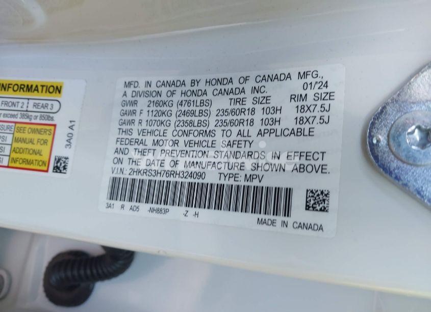 Photo 9 of 2024 Honda Cr-v EX-L 2WD (VIN 2HKRS3H76RH324090)