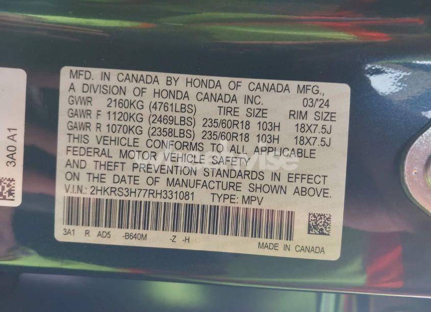 Photo 9 of 2024 Honda Cr-v EX-L 2WD (VIN 2HKRS3H77RH331081)