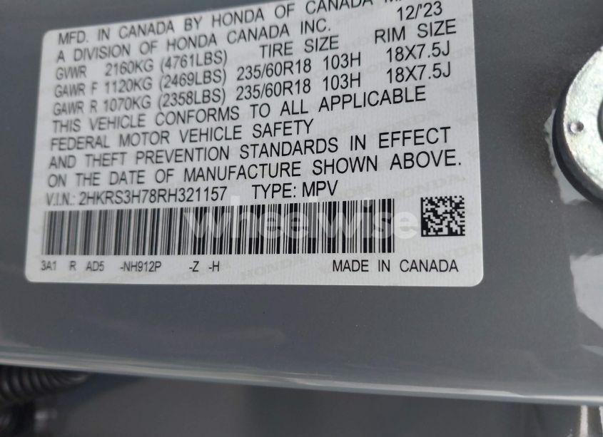 Photo 9 of 2024 Honda Cr-v EX-L 2WD (VIN 2HKRS3H78RH321157)