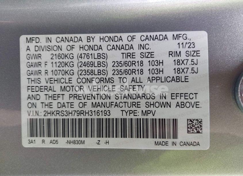 Photo 9 of 2024 Honda Cr-v EX-L 2WD (VIN 2HKRS3H79RH316193)