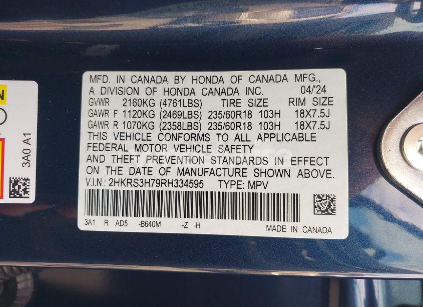 Photo 9 of 2024 Honda Cr-v EX-L 2WD (VIN 2HKRS3H79RH334595)