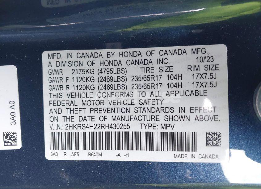 Photo 9 of 2024 Honda Cr-v LX AWD (VIN 2HKRS4H22RH430255)