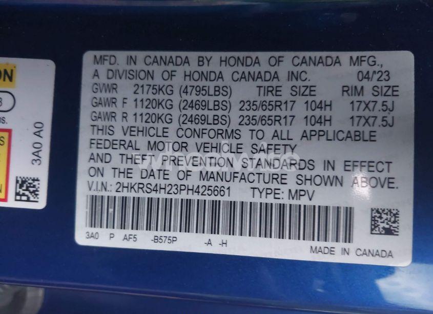 Photo 9 of 2023 Honda Cr-v LX AWD (VIN 2HKRS4H23PH425661)