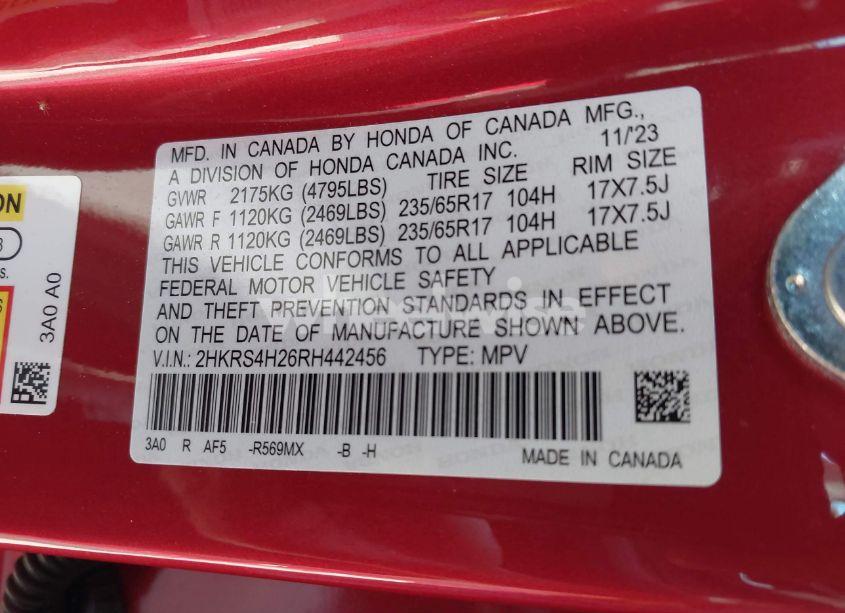 Photo 9 of 2024 Honda Cr-v LX AWD (VIN 2HKRS4H26RH442456)