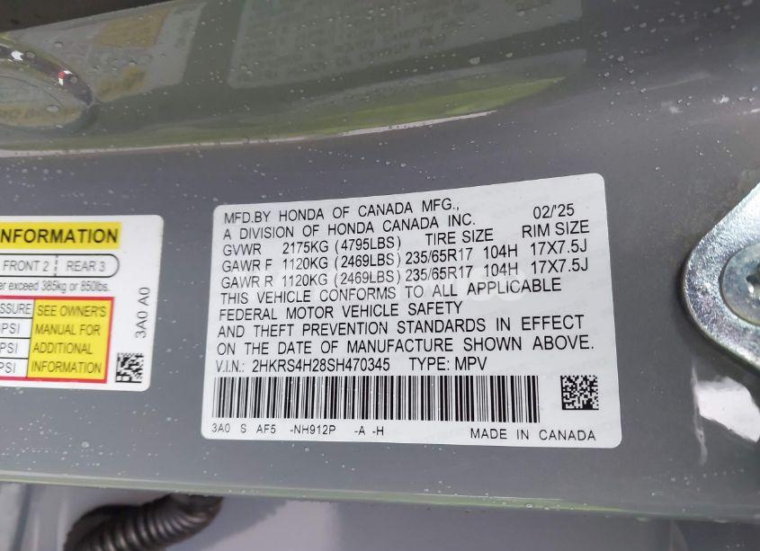 Photo 9 of 2025 Honda Cr-v LX AWD (VIN 2HKRS4H28SH470345)