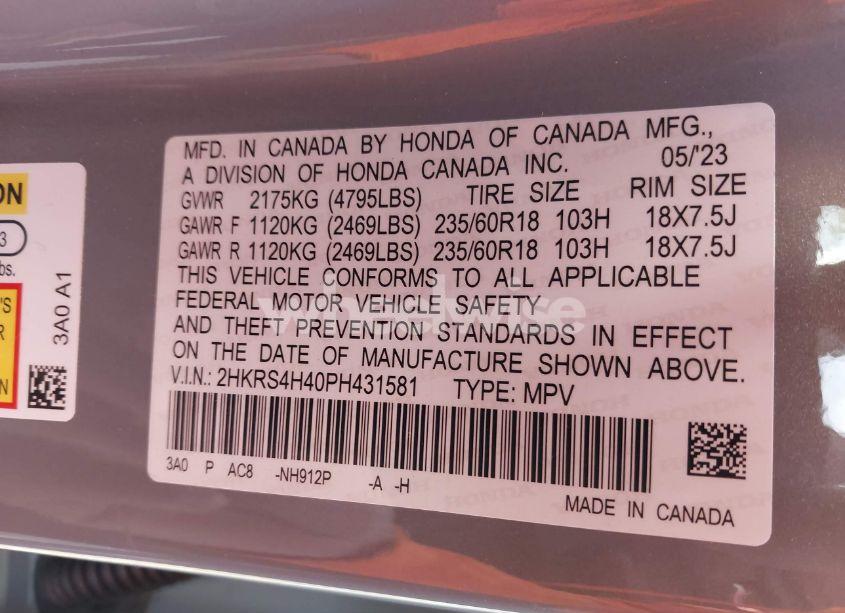 Photo 9 of 2023 Honda Cr-v EX AWD (VIN 2HKRS4H40PH431581)