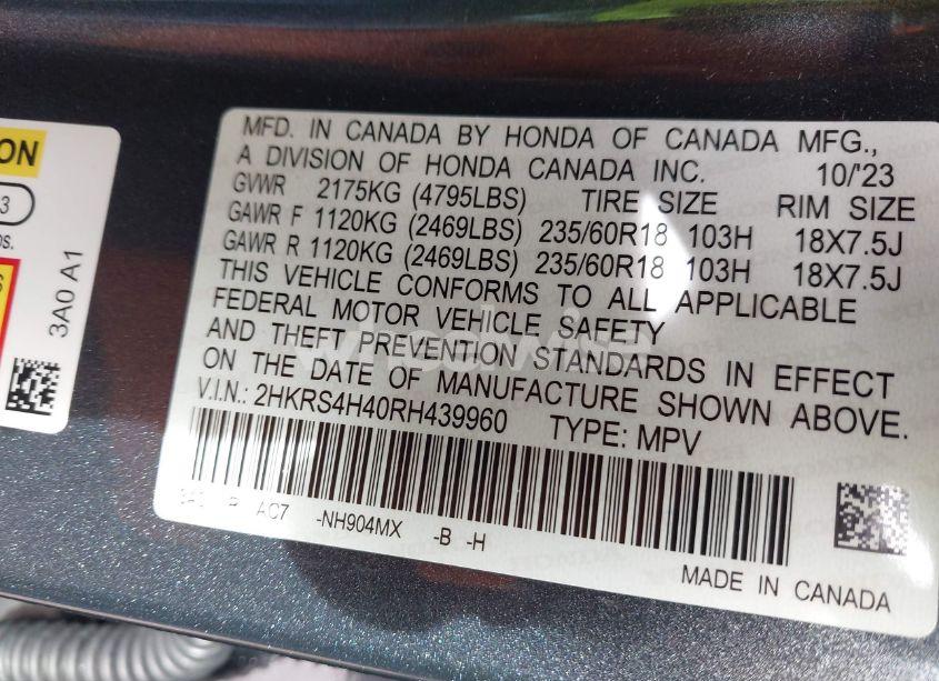 Photo 9 of 2024 Honda Cr-v EX AWD (VIN 2HKRS4H40RH439960)