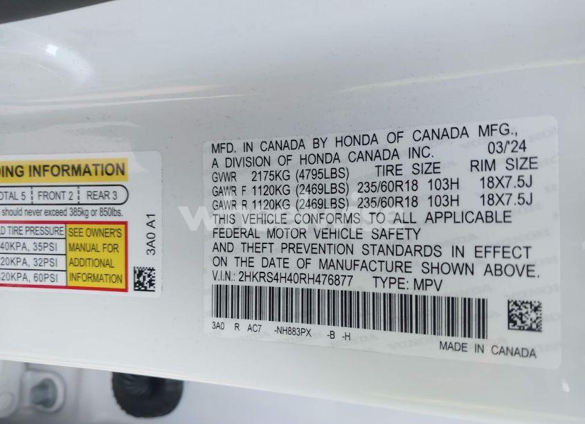Photo 9 of 2024 Honda Cr-v EX AWD (VIN 2HKRS4H40RH476877)