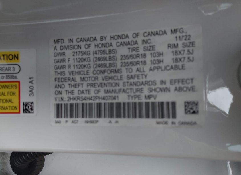 Photo 9 of 2023 Honda Cr-v EX AWD (VIN 2HKRS4H42PH407041)