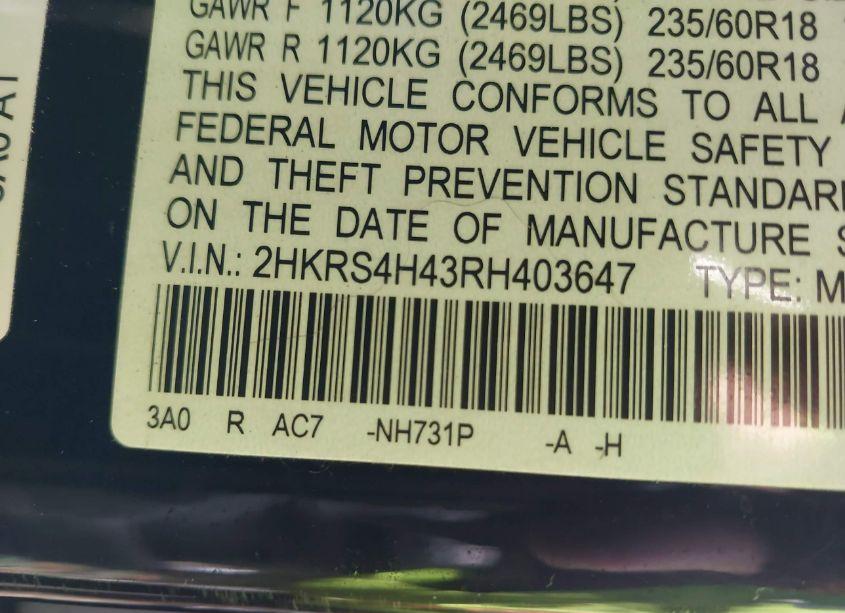 Photo 9 of 2024 Honda Cr-v EX AWD (VIN 2HKRS4H43RH403647)