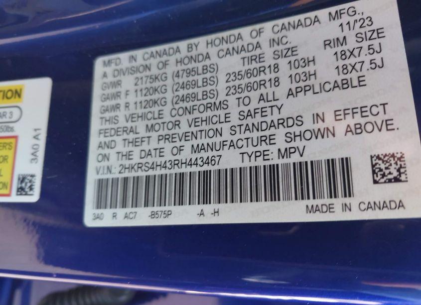 Photo 9 of 2024 Honda Cr-v EX AWD (VIN 2HKRS4H43RH443467)