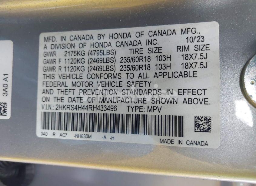 Photo 9 of 2024 Honda Cr-v EX AWD (VIN 2HKRS4H44RH433496)