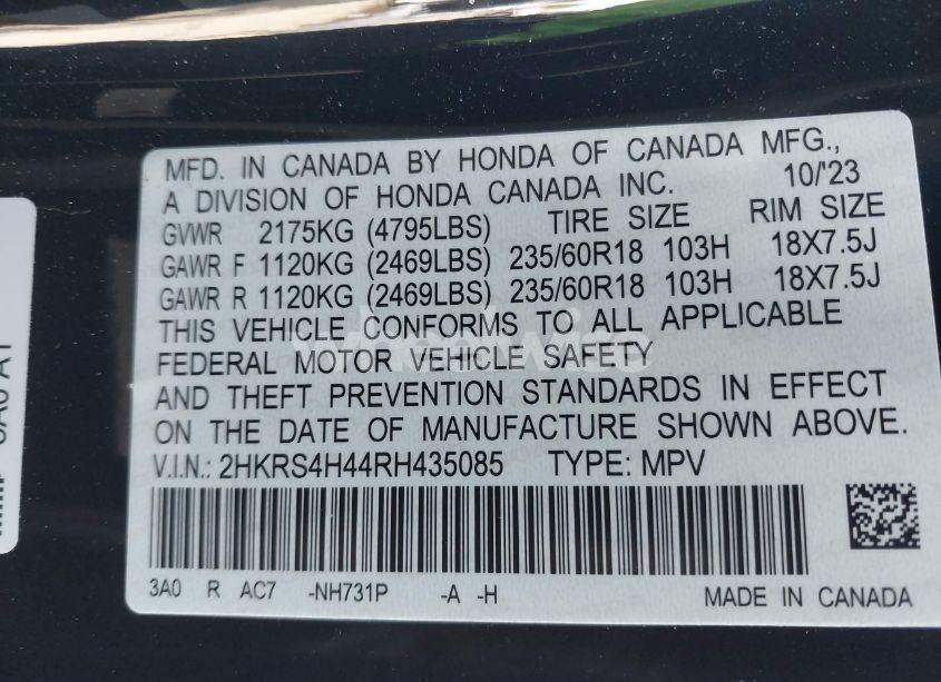 Photo 9 of 2024 Honda Cr-v EX AWD (VIN 2HKRS4H44RH435085)