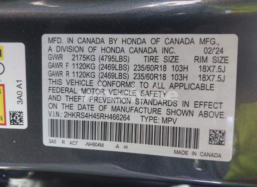 Photo 9 of 2024 Honda Cr-v EX (VIN 2HKRS4H45RH466264)