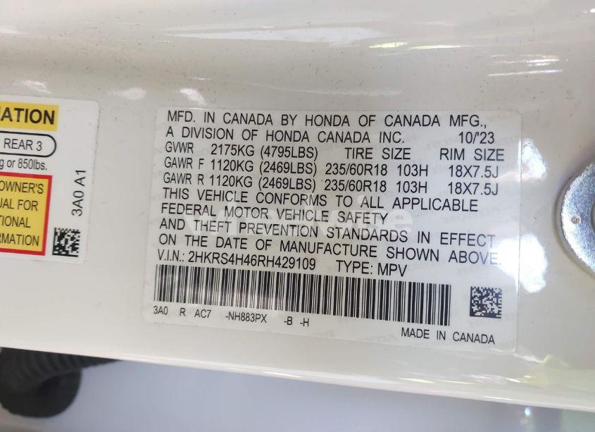 Photo 9 of 2024 Honda Cr-v EX AWD (VIN 2HKRS4H46RH429109)