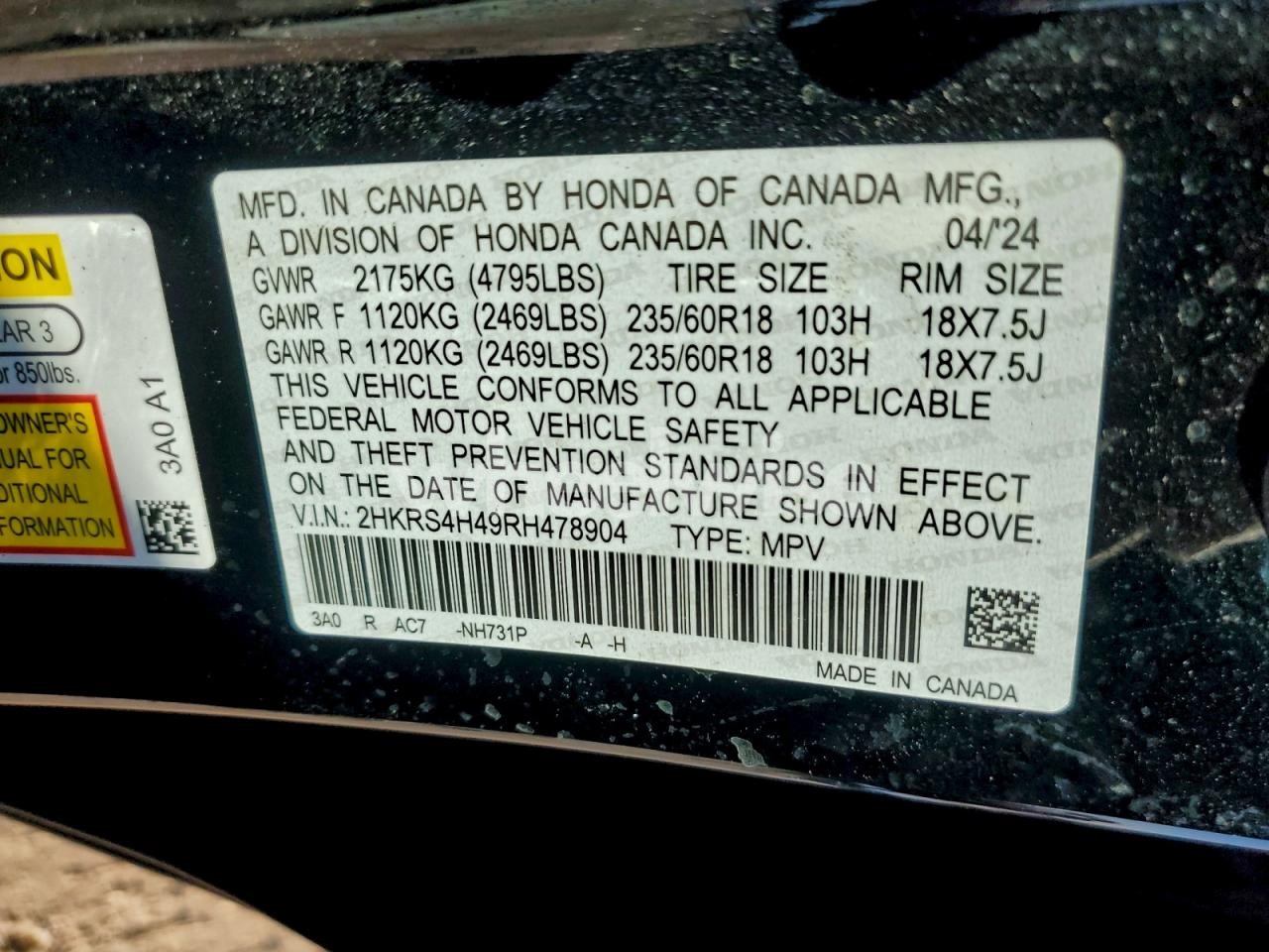 Photo 13 of 2024 HONDA CR-V EX (VIN 2HKRS4H49RH478904)