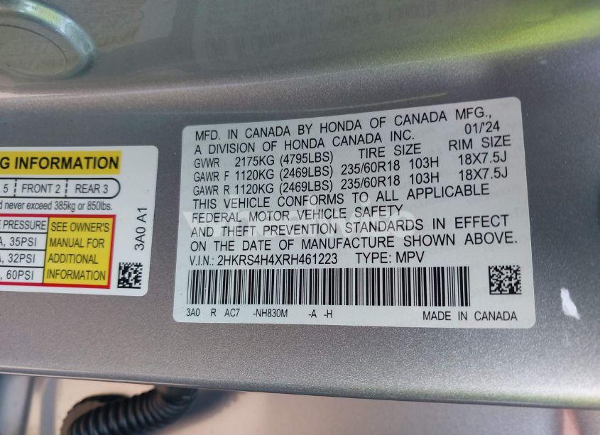 Photo 9 of 2024 Honda Cr-v EX AWD (VIN 2HKRS4H4XRH461223)