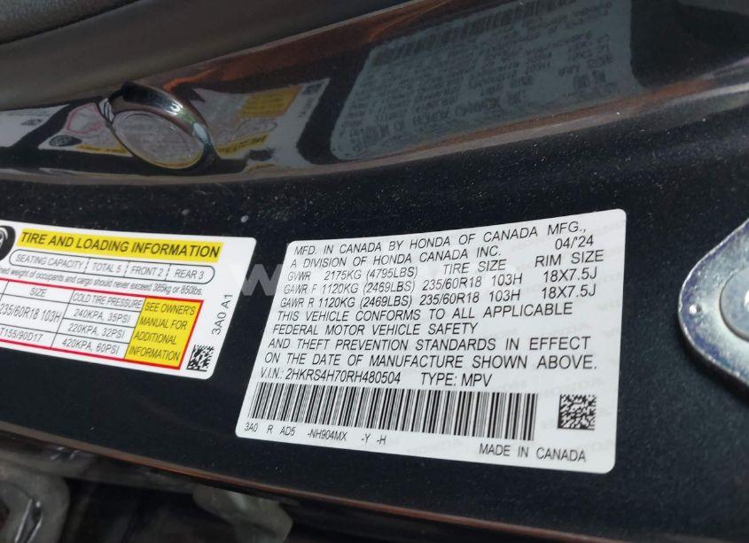 Photo 9 of 2024 Honda Cr-v EX-L (VIN 2HKRS4H70RH480504)