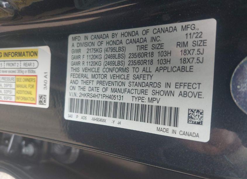 Photo 9 of 2023 Honda Cr-v EX-L AWD (VIN 2HKRS4H71PH405131)