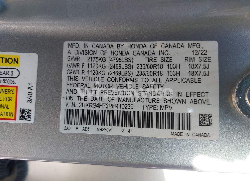 Photo 9 of 2023 Honda Cr-v EX-L AWD (VIN 2HKRS4H72PH410239)