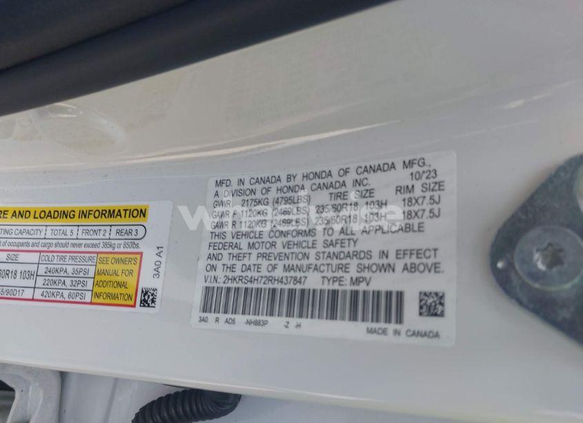 Photo 9 of 2024 Honda Cr-v EX-L AWD (VIN 2HKRS4H72RH437847)