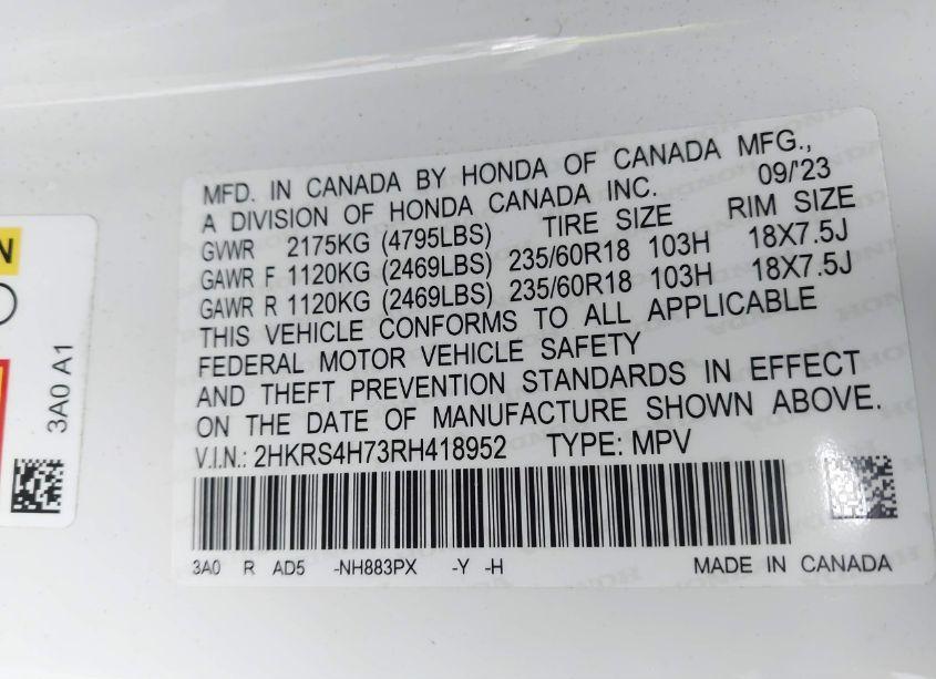 Photo 9 of 2024 Honda Cr-v EX-L AWD (VIN 2HKRS4H73RH418952)