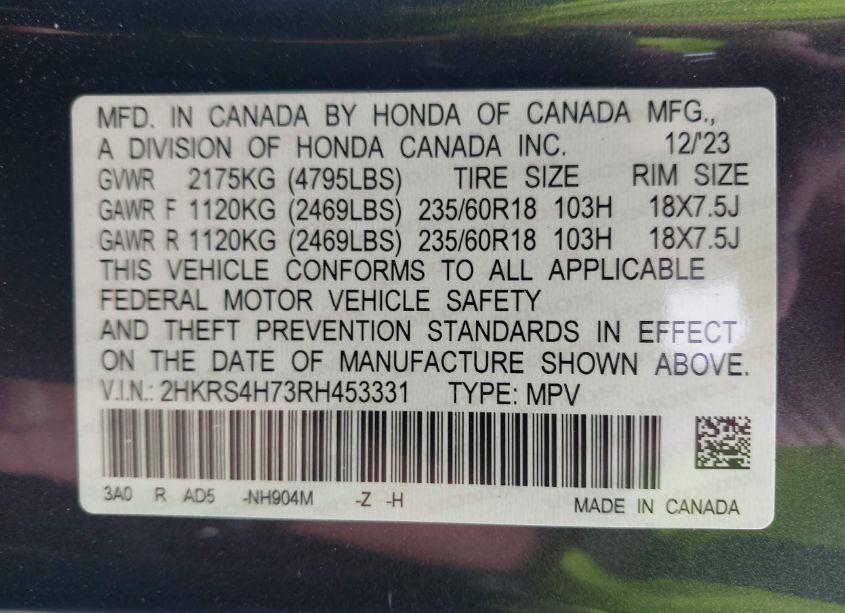 Photo 9 of 2024 Honda Cr-v EX-L (VIN 2HKRS4H73RH453331)