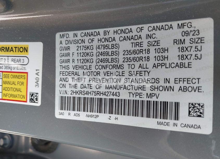 Photo 9 of 2024 Honda Cr-v EX-L AWD (VIN 2HKRS4H75RH427443)