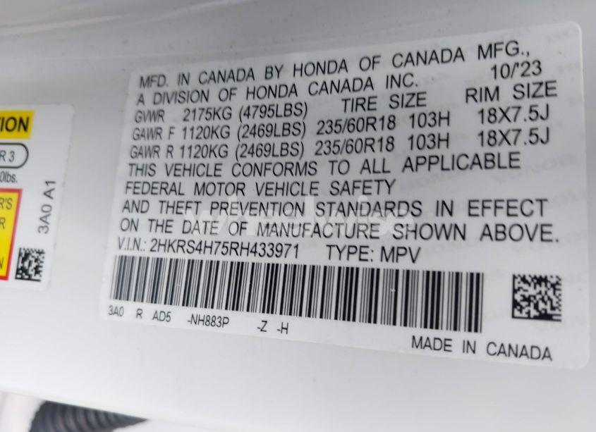 Photo 9 of 2024 Honda Cr-v EX-L AWD (VIN 2HKRS4H75RH433971)