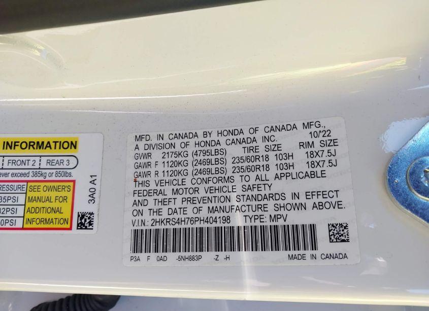 Photo 9 of 2023 Honda Cr-v EX-L AWD (VIN 2HKRS4H76PH404198)