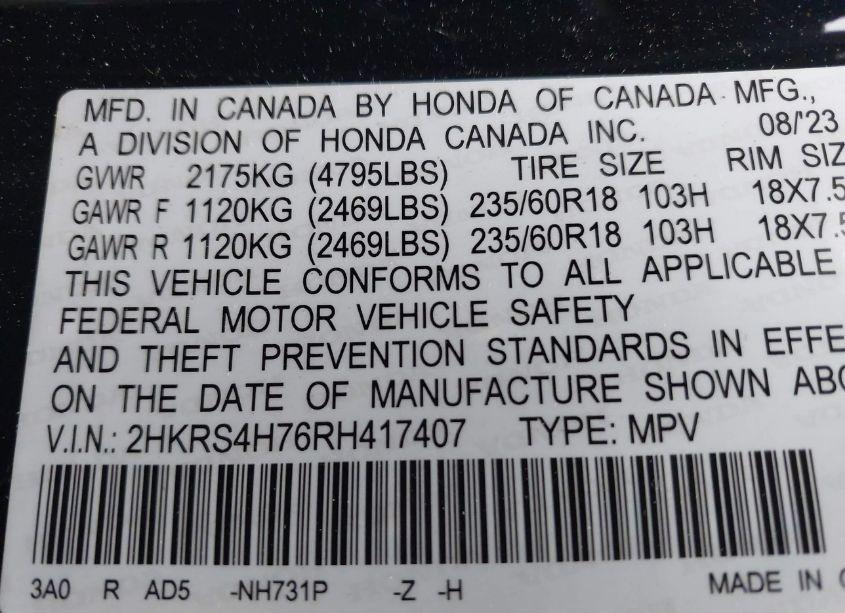 Photo 9 of 2024 Honda Cr-v EX-L AWD (VIN 2HKRS4H76RH417407)