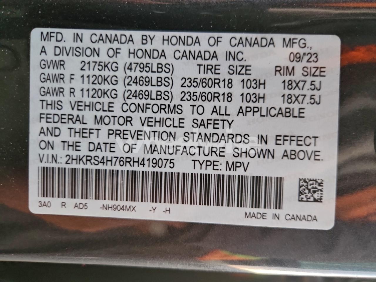Photo 14 of 2024 HONDA CR-V EXL (VIN 2HKRS4H76RH419075)
