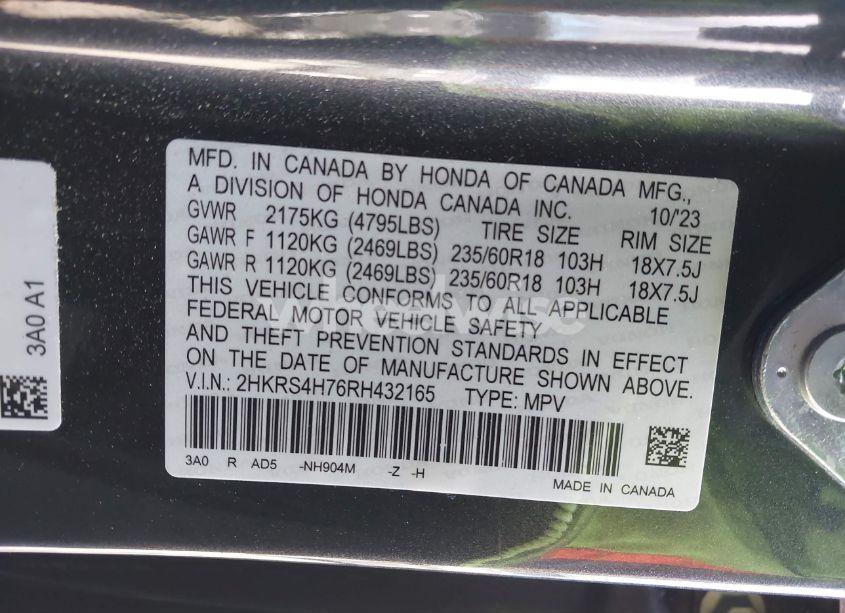 Photo 9 of 2024 Honda Cr-v EX-L AWD (VIN 2HKRS4H76RH432165)